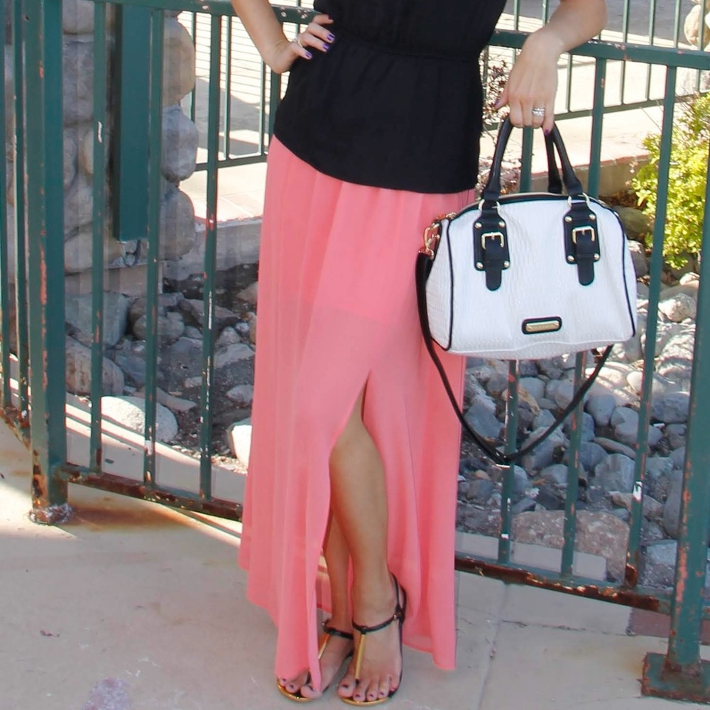 forever21 Apricot Peach Color Maxi Skirt with a slit on a side